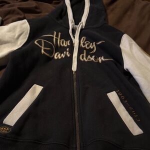 Harley-Davidson Black and Cream Zip-Up Hoodie